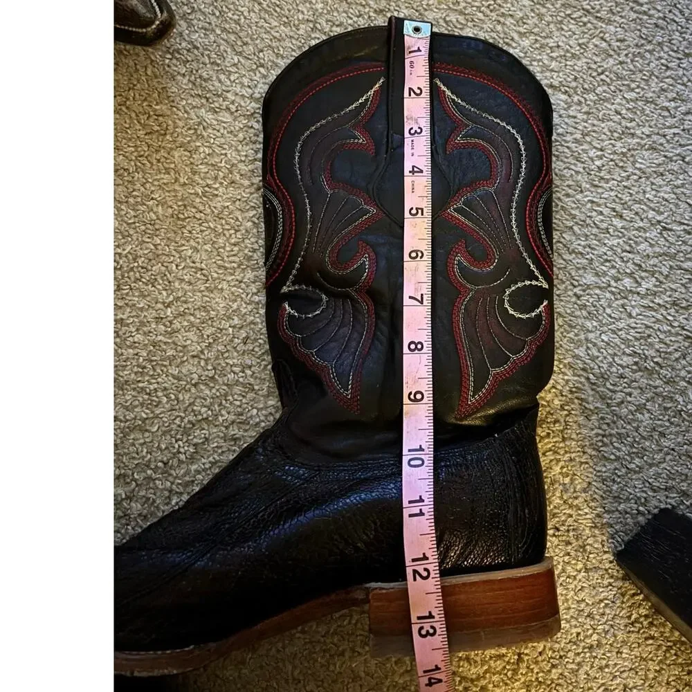 Los Altos Genuine Ostrich Leg Cowboy Boots Black Cherry Men’s 9 EE Snip Toe